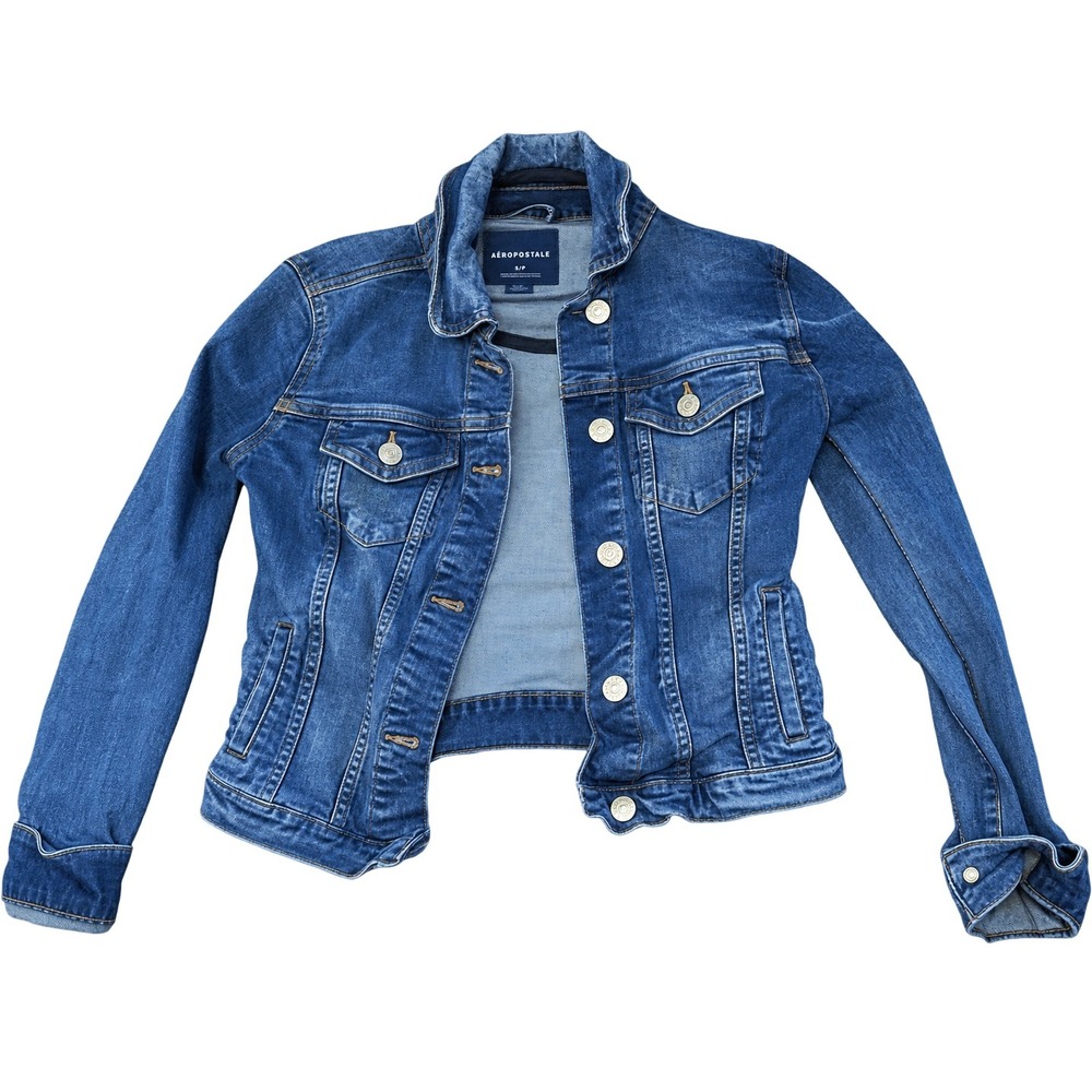 Aéropostale Blue Denim Jean Jacket Women's XS Y2K Fitted Stretch Trucker